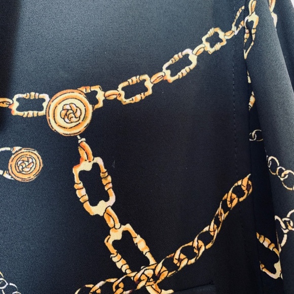 Investments Chain Print Blouse Womens Large Black Roll Tab Long Sleeve Old Money - Picture 4 of 12